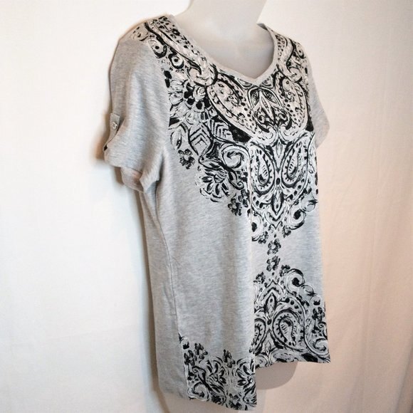 Chico's Zenergy Gray Scroll Print Tee Chico Size 0=Small - Picture 4 of 10